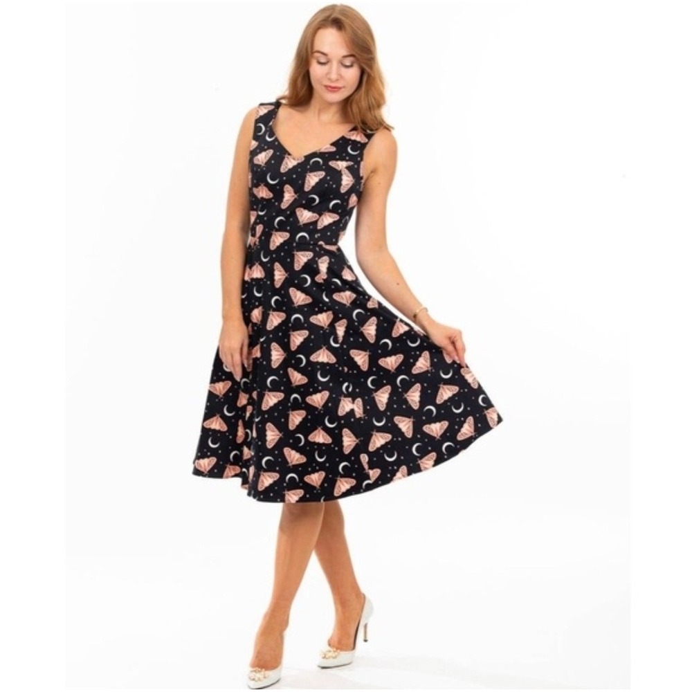 Eva Rose Black Moth Moon Celestial Fit Flare Dress Style 3785 Womens Small